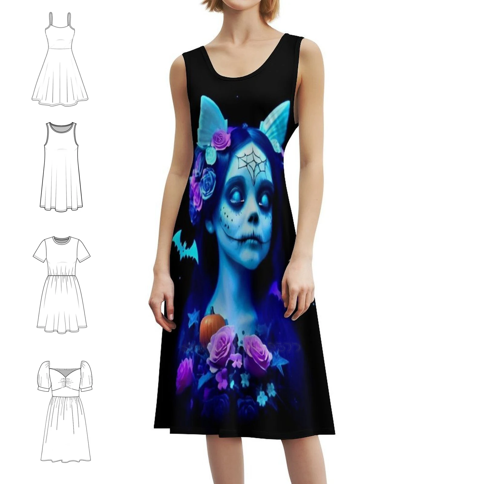 

Cute Halloween. Women's Hip Hop Streetwear Dress Graphic Print Party Club Wear Cute Halloween Flowers Cute Monster Dress