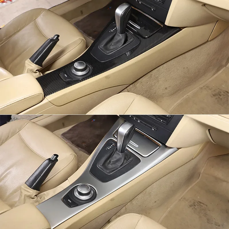 LHD For BMW 3 Series E90 E92 E93 2005-12 ABS Carbon Fiber/Silver Center Console Gear Shift Frame Panel  Sticker Car Accessories
