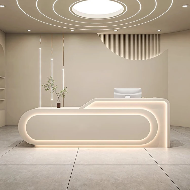 

Customized.Custom Front Desk Reception Wood Salon Store Reception Desks Beauty Salon Wood Round Small Reception Desk