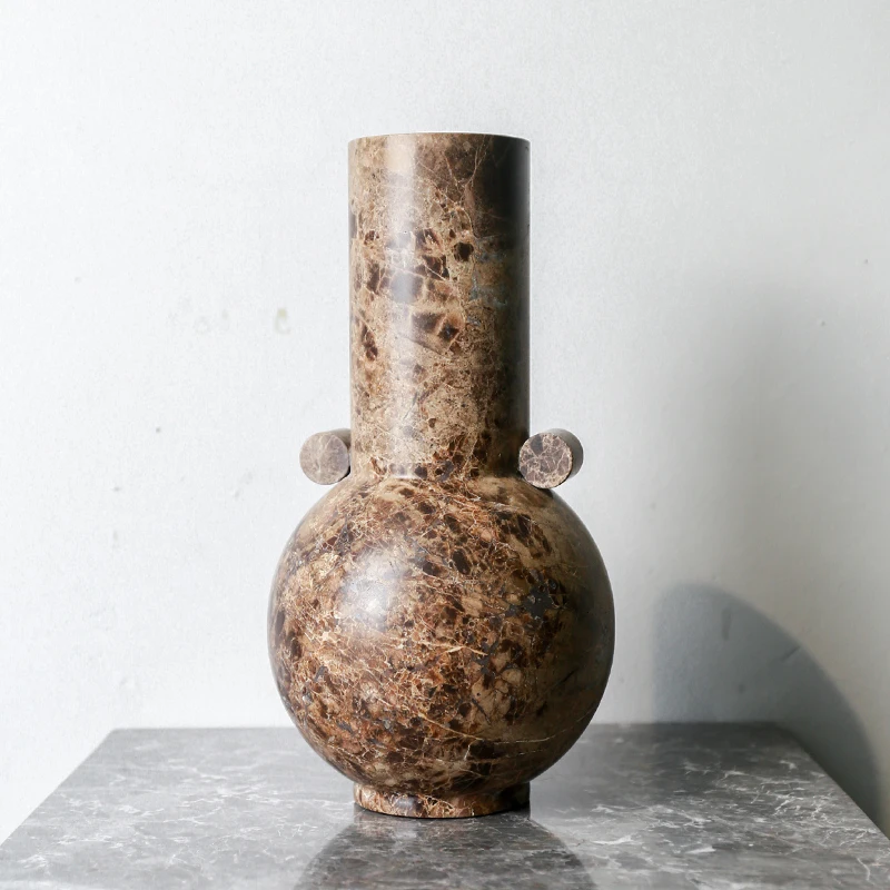 Nordic Home Decoration Tall Marble Flower Vase Home Decoration Dark Emperador Marble Flower Vase for Bathroom Living Room