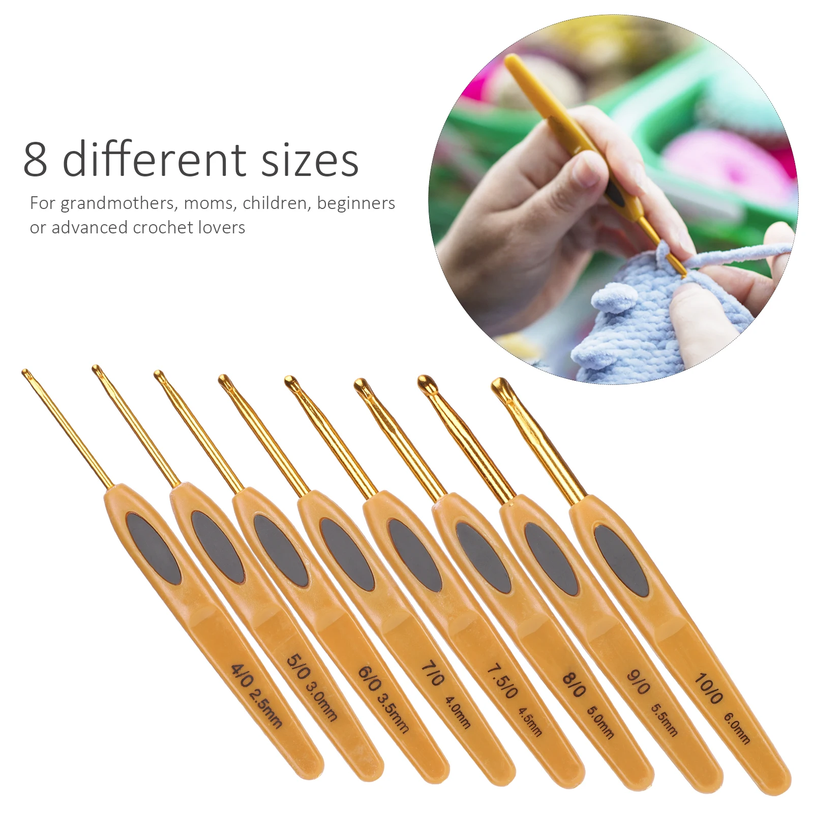 Crochet Hook Knitting Tools Aluminum Ergonomic Sweater Needles Brown Plastic Handle Ergonomic Crochet Hook Sweater Needles