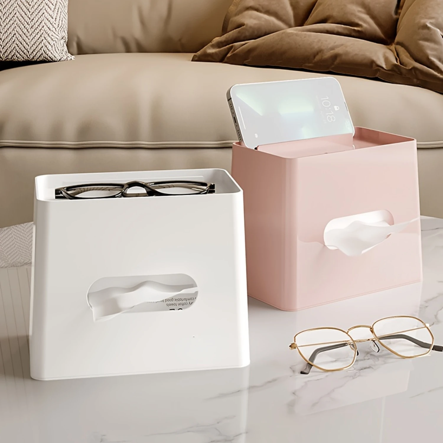 

Multifunctional Tissue Box And Control Holder, Plastic Desktop Tissue Holder For Living Room, Dining Table, Decor