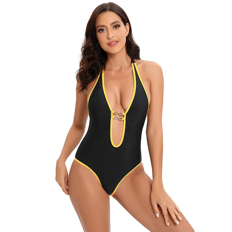 ملابس سباحة ضيقة جديدة لعام 2025 للسيدات قطعة واحدة ملابس سباحة بكيني محافظة ومثيرة بلون سادة