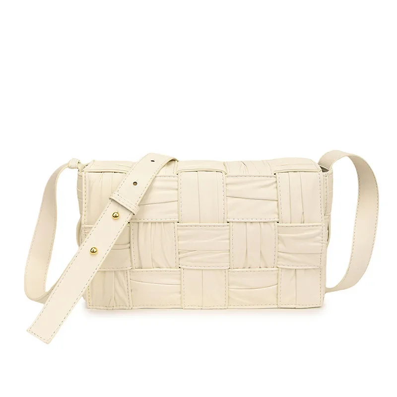 

2025 New Woven Crossbody Bag Women, Bohemian Checkered Tote with Pleated Detail, Large Capacity Beach Shoulder Bag for Summer