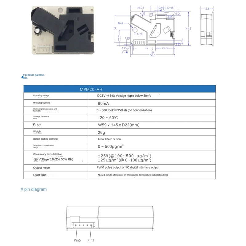 MPM20-AH Infrared PM2.5 Sensor Module Detects Air Laser Particle Sensor Replacement Accessories