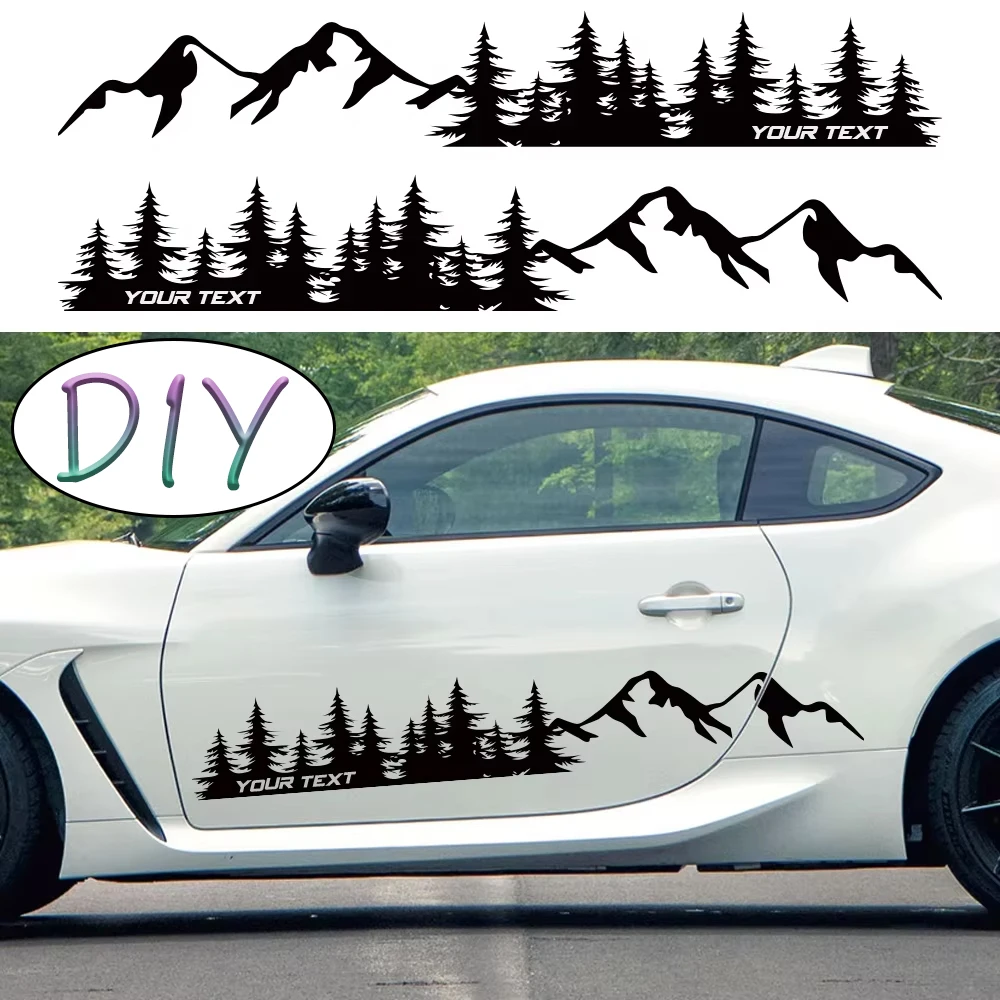 

Car Custom Stickers Personalized Text Door Side Decor Decal Creative Mountain Trees Decaration Truck SUV Auto Tuning Accessories