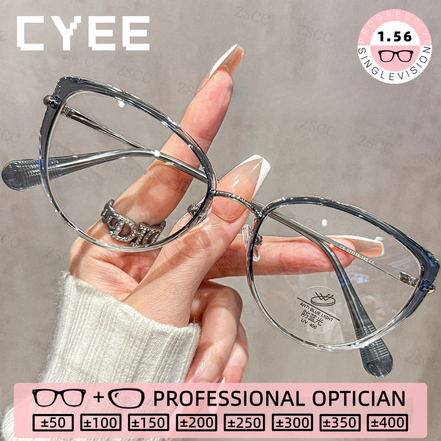 

Cyee Currents металлические очки для чтения «кошачий глаз» женские высококачественные очки с защитой от синего света на заказ оптические очки по рецепту