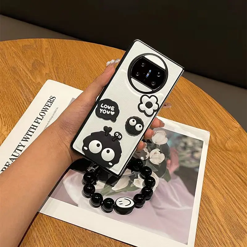 Korean Kawaii Flower Coal Ball Beads Bracelet Chain Phone Case For Huawei Mate X5 Mate X3 Mate X2 Leather Cover Funda