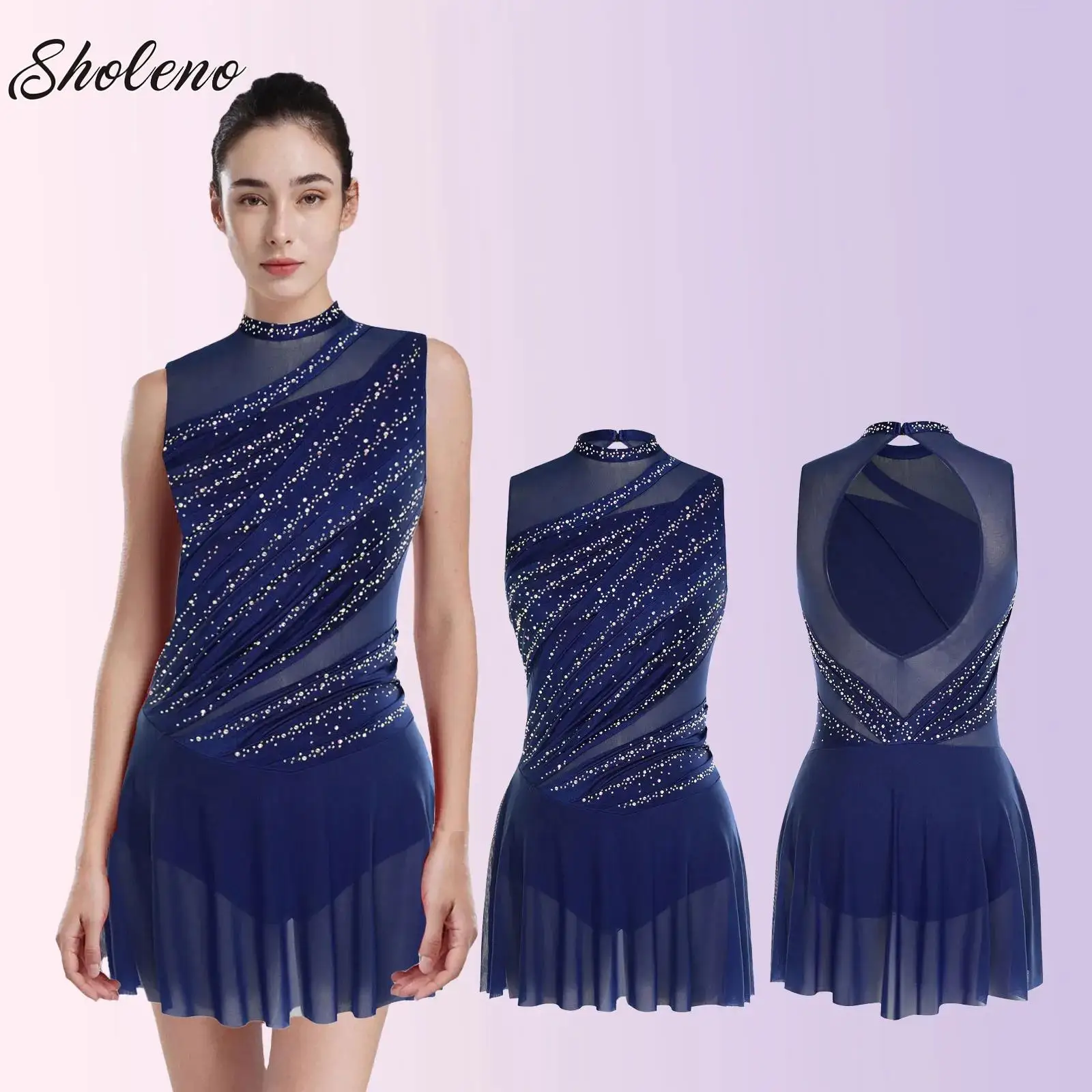 

Womens Gymnastics Jersey Figure Skating Ballet Dance Dress Rhinestone Lyrical Dancing Stage Performance Competition Costume