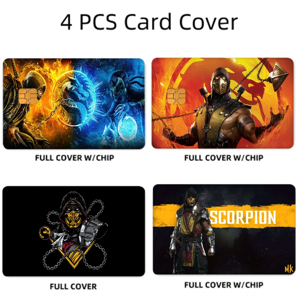 S-Scorpions M-Mortals K-Kombats Película adhesiva de anime Cubierta de piel para tarjeta de crédito Tarjeta bancaria de débito 1 juego de 4 piezas
