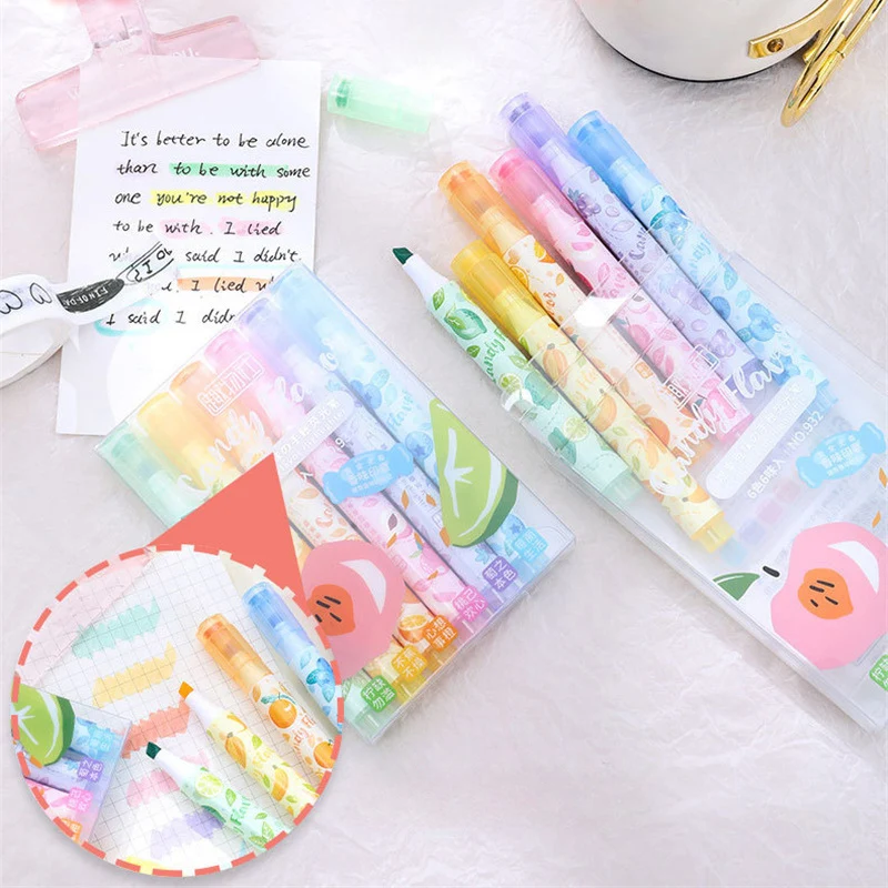 

Creative Fruit Scented Highlighter Soft Tip Pens with Stamp for DIY Journaling Student Note-taking for Highlighting and Marking
