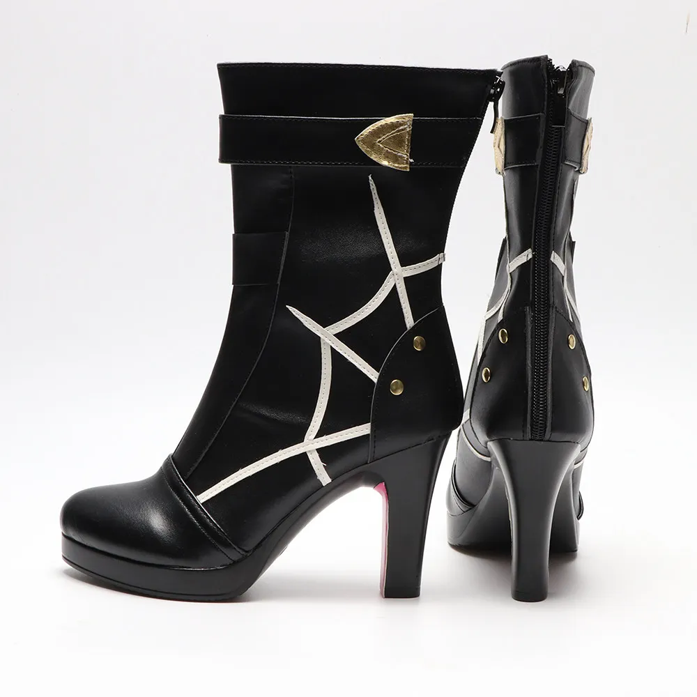 Anime Honkai: Star Rail Kafka Cosplay Shoes Black High Heels Short PU Leather Boots For Halloween Carnival