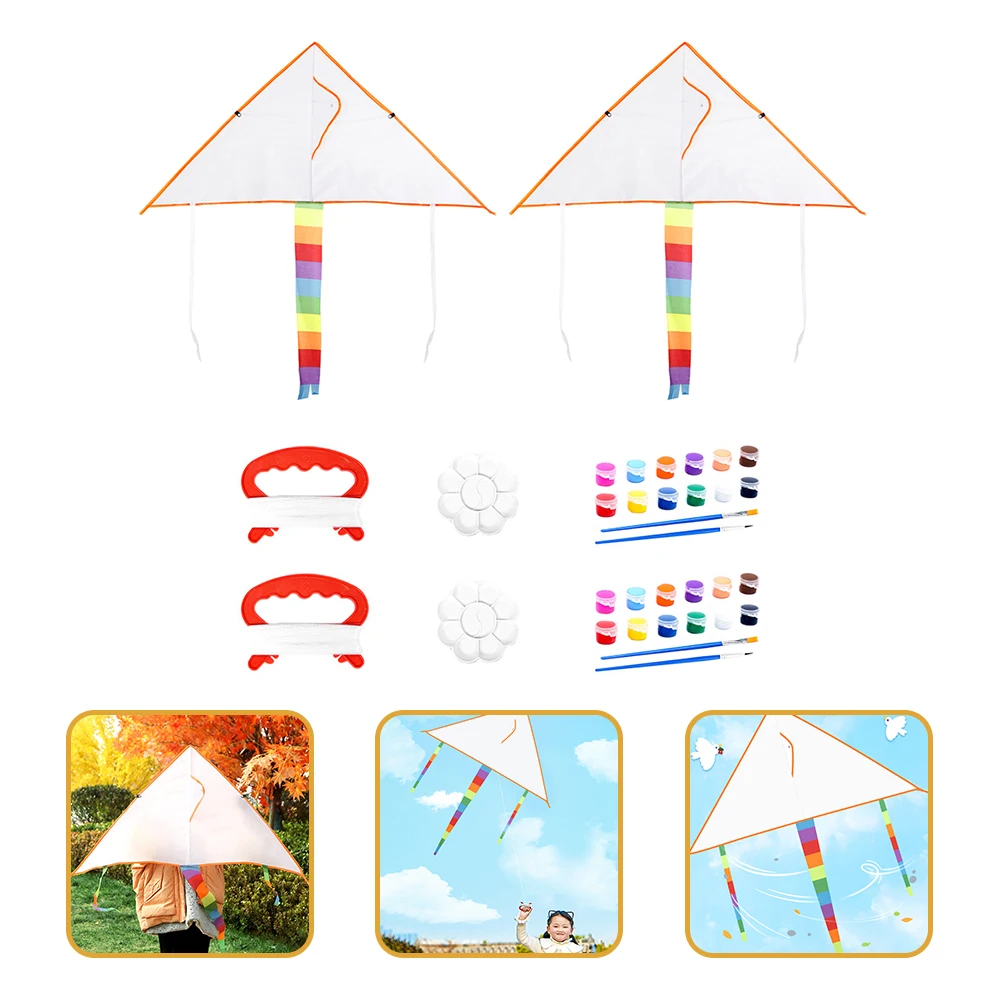 2 Sets leere Malerei-Drachen, DIY-Malspielzeug, Kinder-Graffiti-Drachen, leichtes Kunststoffmaterial, speichert den glatten Flug