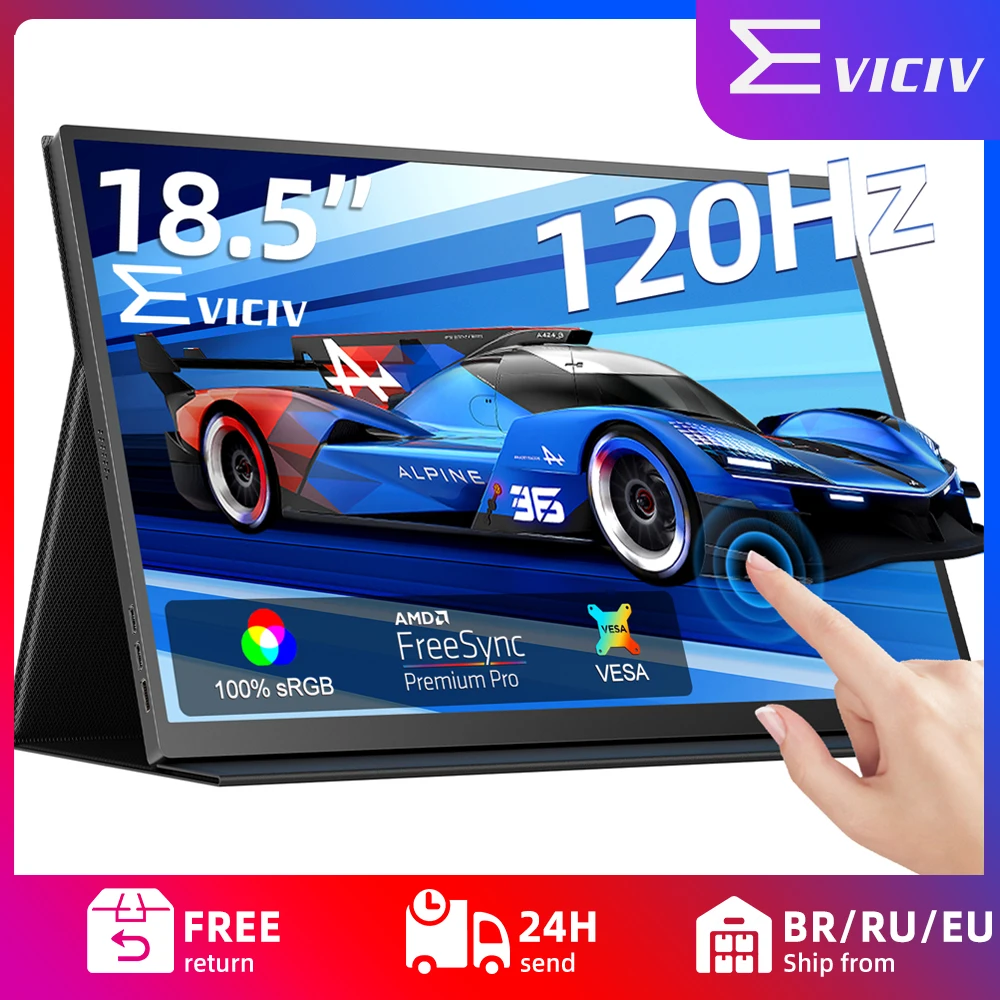 EVICIV 18.5” Portable Monitor Touchscreen 120HZ 1ms Gaming Display FreeSync HDR 1080P Touch Travel External Screen for Laptop