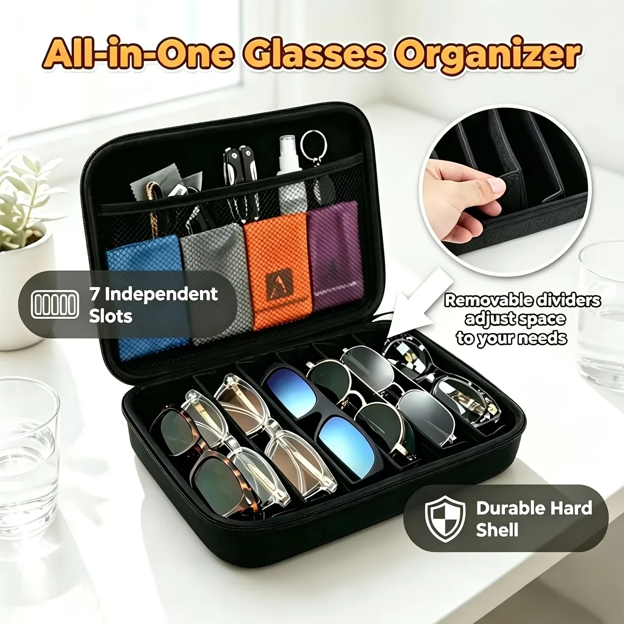 Glasses Storage Box 6/7 Slots Adjustable Portable Eyewear Organizer Case Sunglasses Travel Eyeglass Holder Men Women Multi Slot