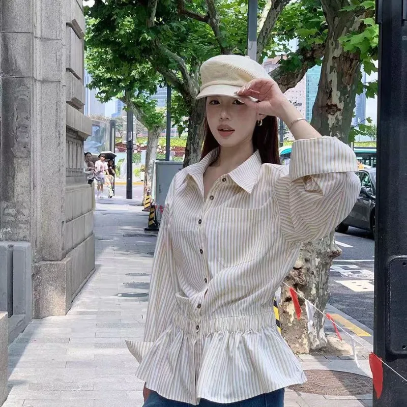 

Slimming Stripes Women'S Thin Long Sleeve Shirt Y2k Curvy Woman Clothing Autumn Clothes Women Commuter Tops Shirts & Blouses