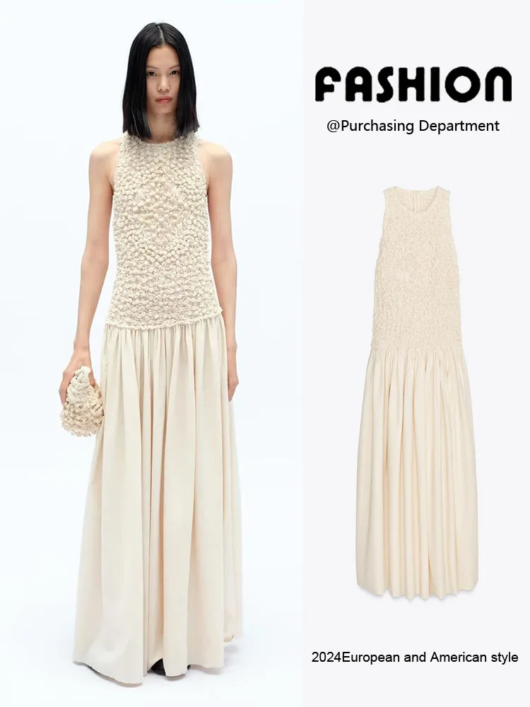 

Fashionable round Neck Sleeveless Splice Design Dress Elegant Atmosphere New Arrival Women's Clothing High Waist Long Dress