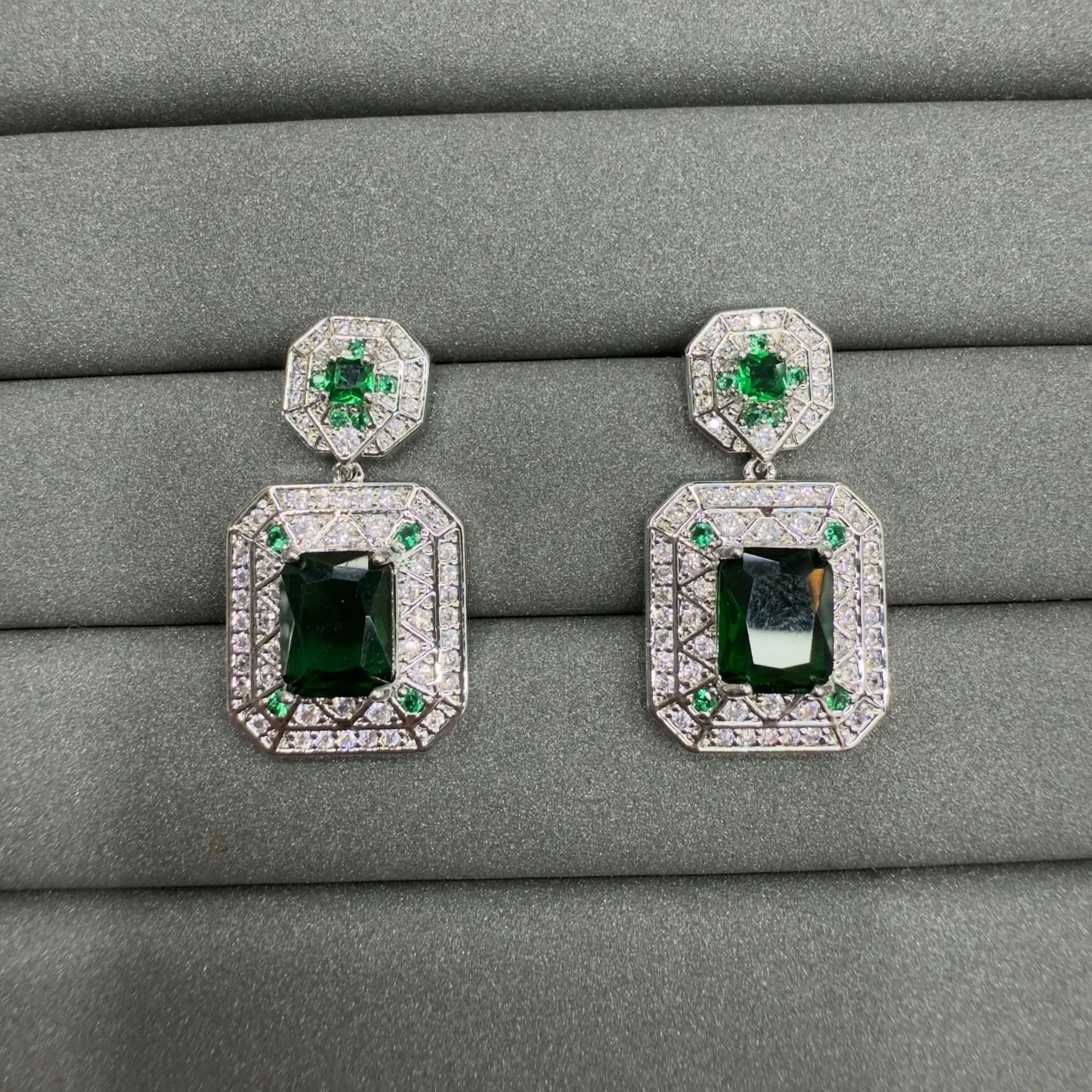 

pink green white zircon earrings for women cute jewelry silver color square block dangling earrings female gift