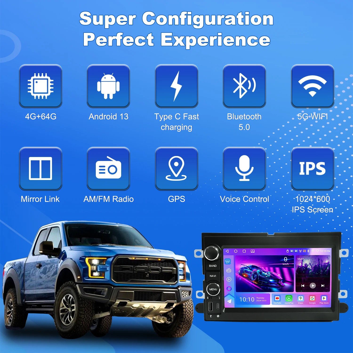 7 Inch Car Radio For Ford F150 F250 F350 2004-2014 Android Stereo With GPS Navigation Wireless Carplay Android Auto(4G+64G)