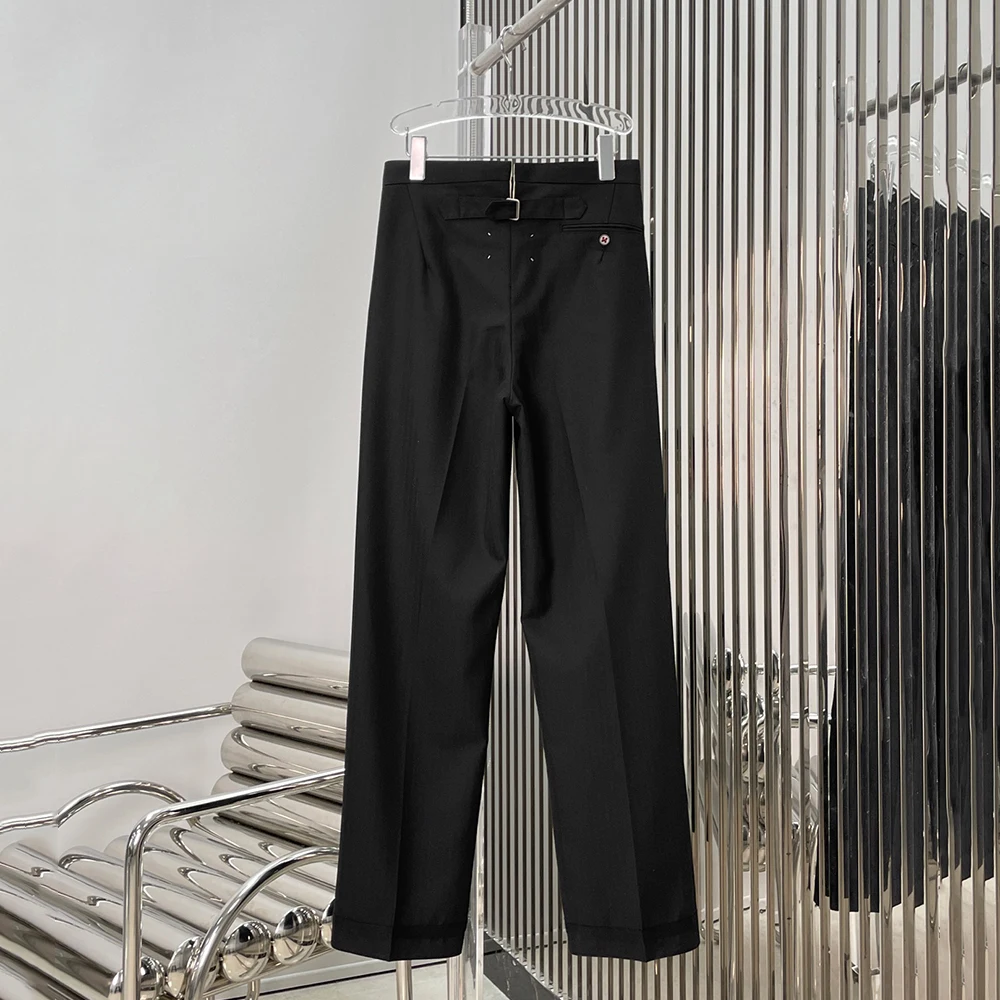 Wool-Blend Split-Back Waistband Casual Women's Trousers Elegant Commuter High-Waisted Straight-Leg Pants 2026 Spring New Y2K