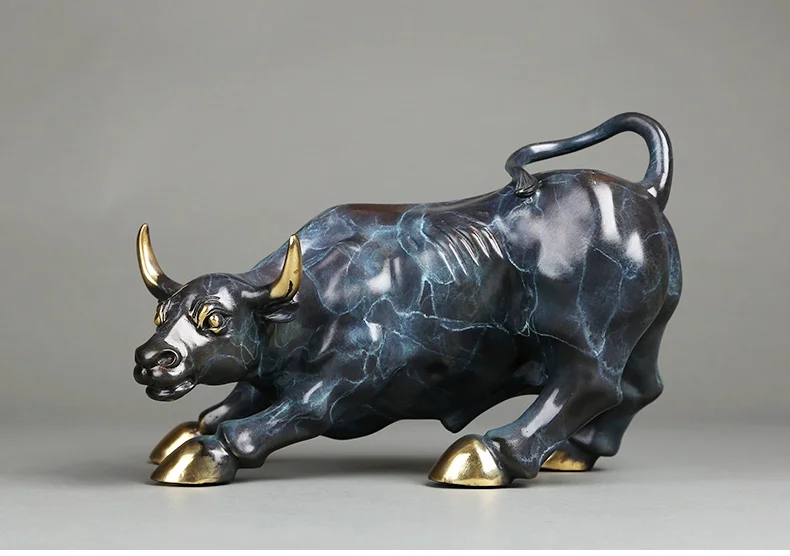 TOP COOL Lucky cattle home Business equity market Wall Street Money Drawing FENG SHUI Charging Bull bronze Statue