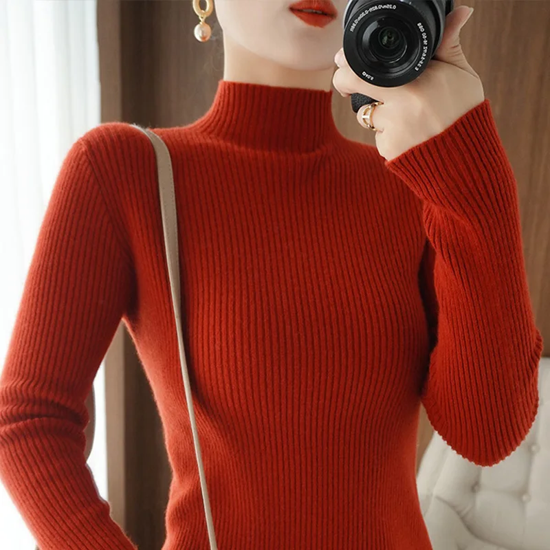 2023 New Autumn Winter Cashmere Sweater Women Half turtleneck Slim Solid Pullover Cashmere Sweaters Ladies