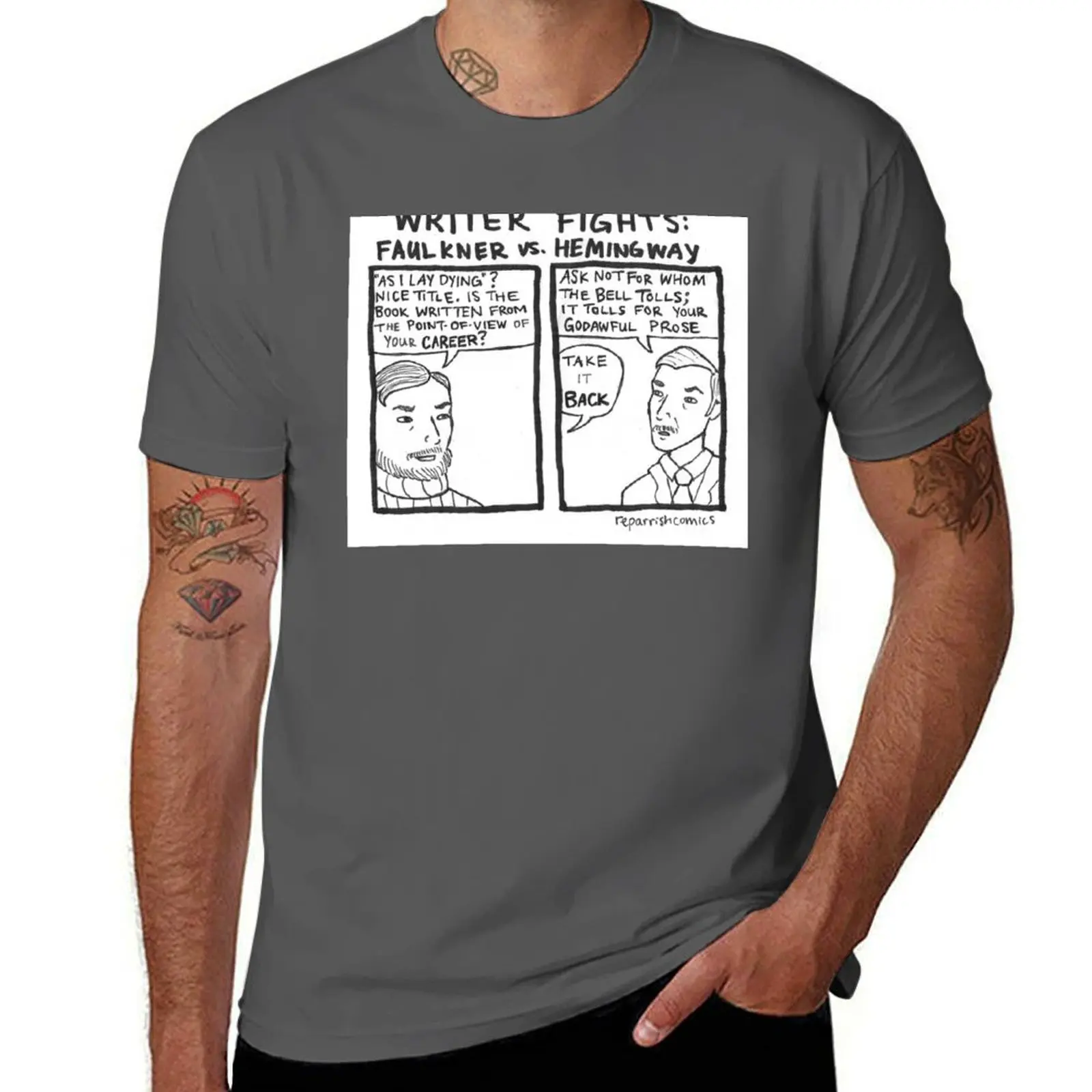 Writer Fights - Faulkner vs Hemingway T-Shirt Casual Fashion Short Sleeve Cotton T-Shirt
