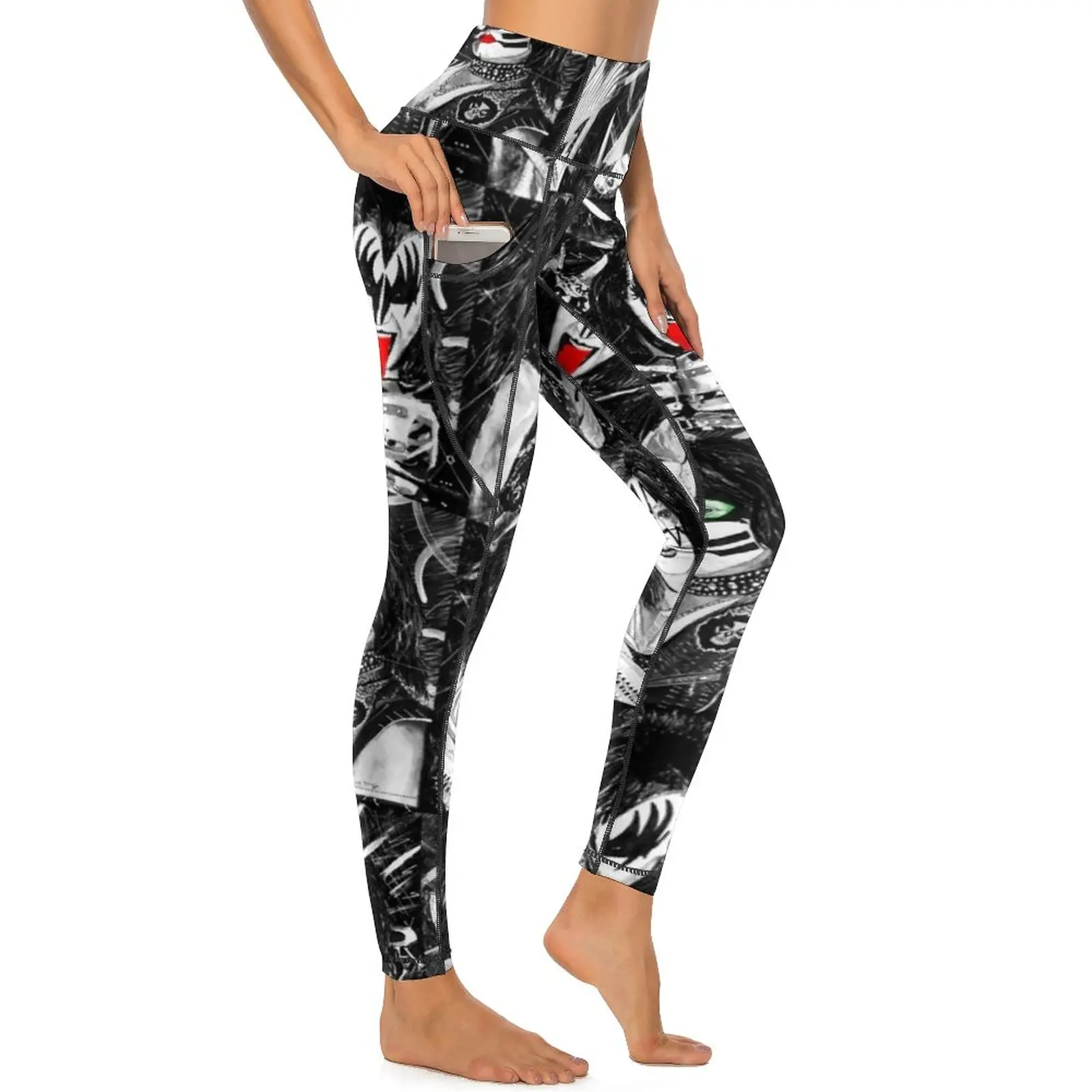 

Kiss Band Print Quality Yoga Pants Colour Splash with Logo Leggings Sexy Gym Leggins Women Novelty Elastic Sports Tights