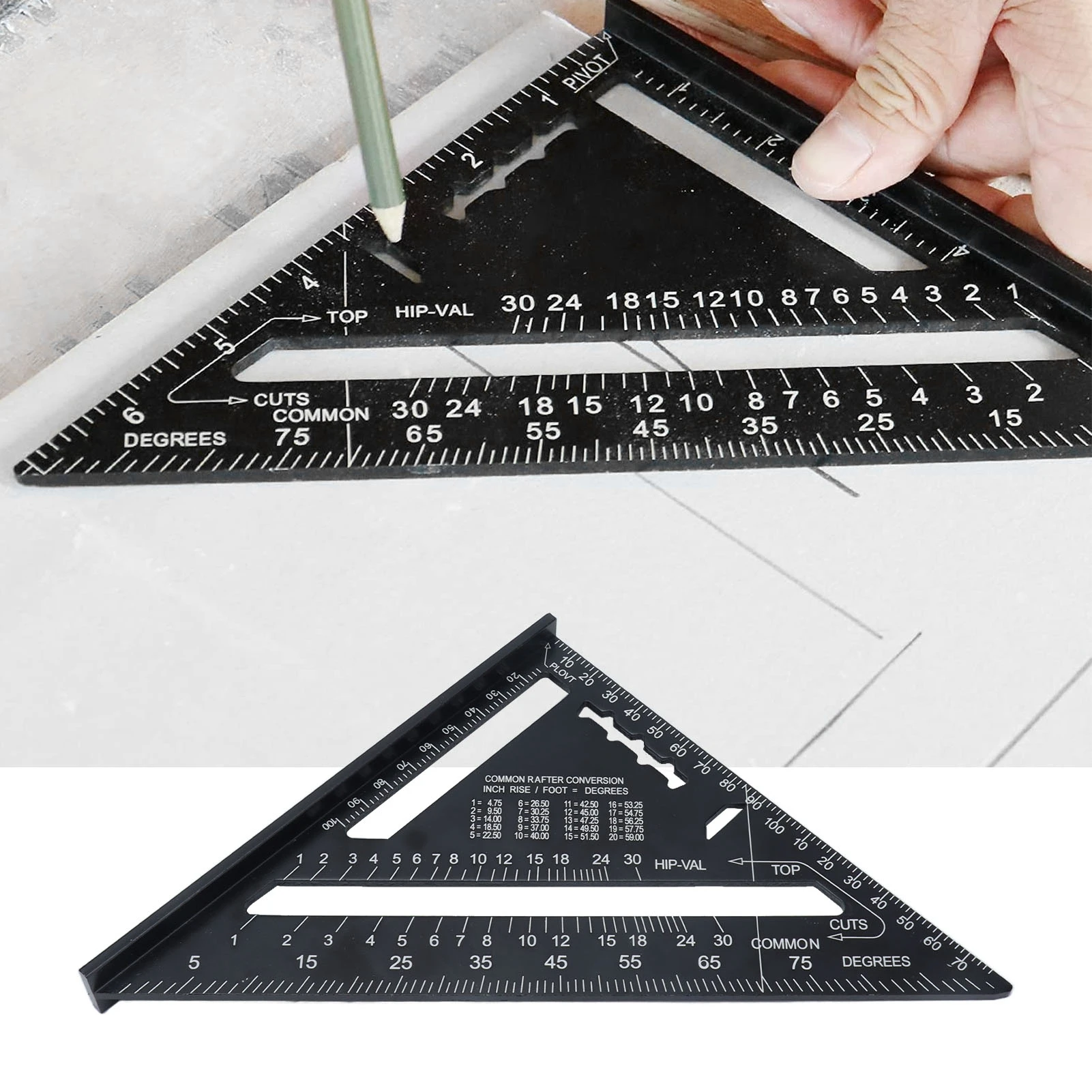 

Triangle Ruler Aluminium Triangle Ruler 7in Carpenter Aluminum Portable Woodworking Measuring Tool for DIY