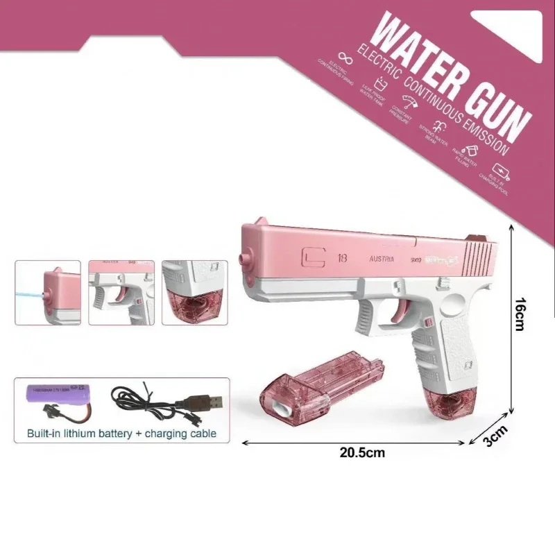 Pistola de agua eléctrica para niños, juguete de ráfagas de alta presión, carga fuerte, energía Bared, PULVERIZADOR DE AGUA automático, Glock para niños y niñas