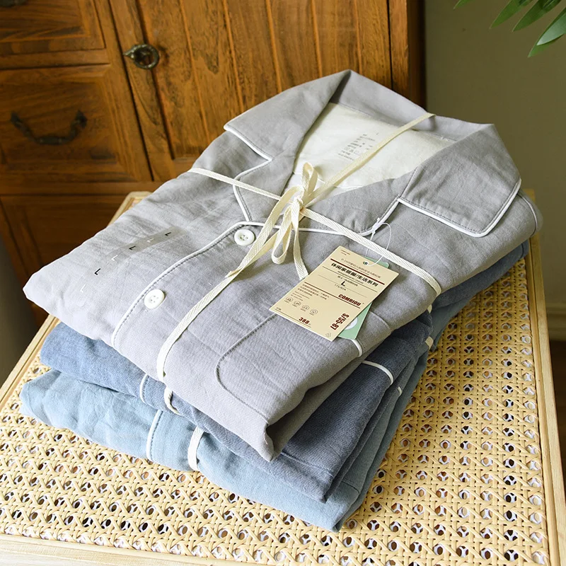 Two Piece Sets Men's Sleepwear Summer Cotton Long Pants Sleepwear Pyjamas Night Suits Pijamas Autumn Spring New Loungewear Pjs