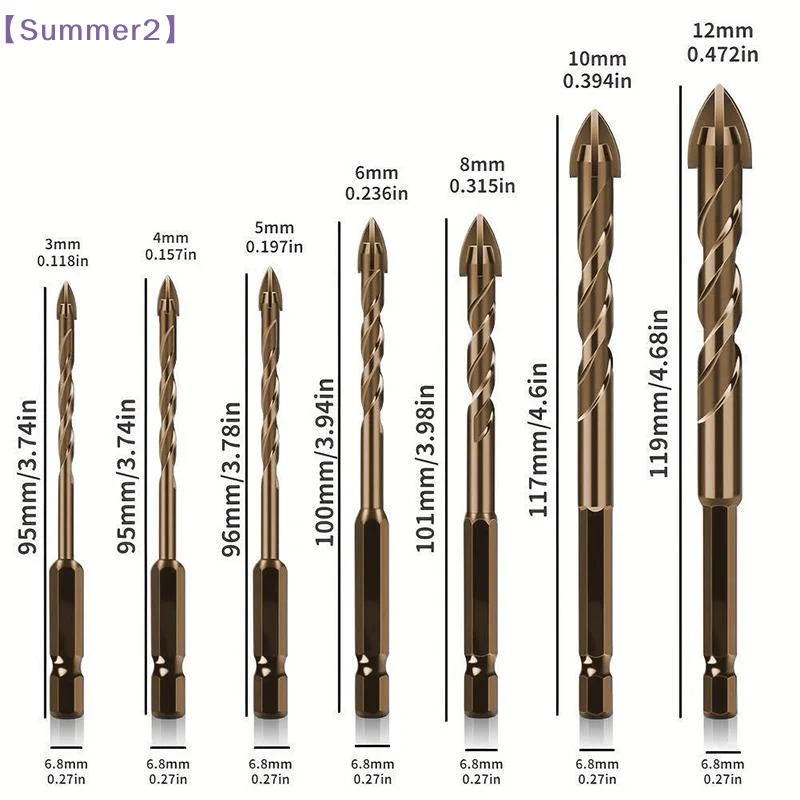 1/5/6/7/10Pcs 4-Blade Cross Hex Tungsten Steel Drill Tile Bits For Glass Ceramic Concrete Hole Opener Triangle Drill 3 -12mm{S}