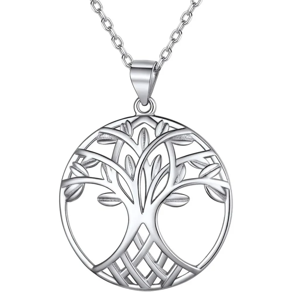 Women Tree of Life Necklaces, 925 Sterling Silver Celtic Knot Family Tree Yggdrasil Pendant Necklace, 18'' Rolo Chain QC24