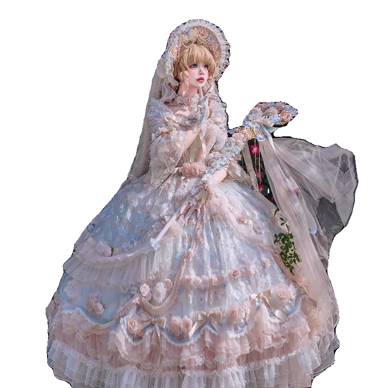 Vestido japonés de fiesta de té para niña, vestido de Lolita con pintura al óleo del palacio Harajuku, precioso vestido de princesa Lolita retro, vestido con pajarita para mujer