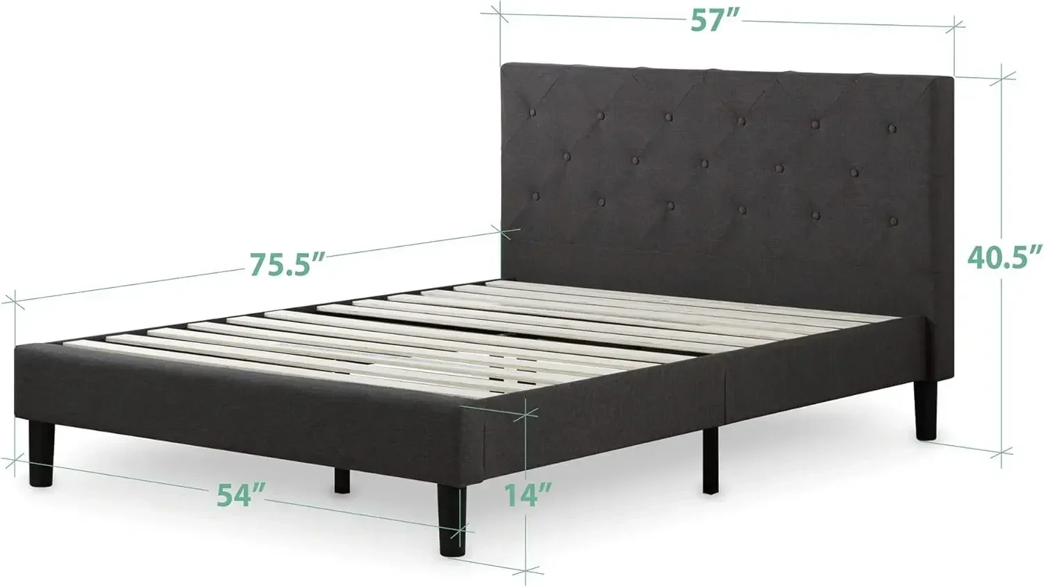 Shalini Upholstered Platform Bed Frame, Mattress Foundation, Wood Slat Support, No Box Spring Needed, Easy Assembly, Dark Grey,