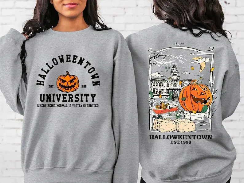 Retro Halloween Back and Front Sweatshirt Vintage Halloween Crewneck Sweater Halloween Pumpkin Horror Pumpkin Print Sweatshirts