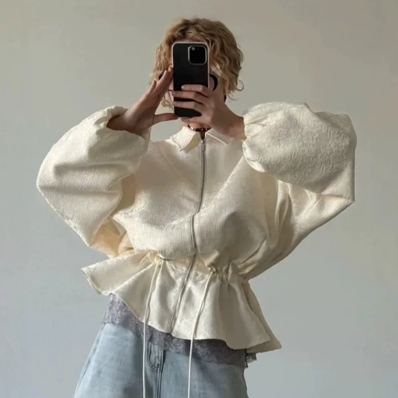 FL Women Autumn Winter New Hot Selling Fashion Drawstring Jacquard Waist Cinching Jacket Coat Midi Casual Trendy Chic Outerwear