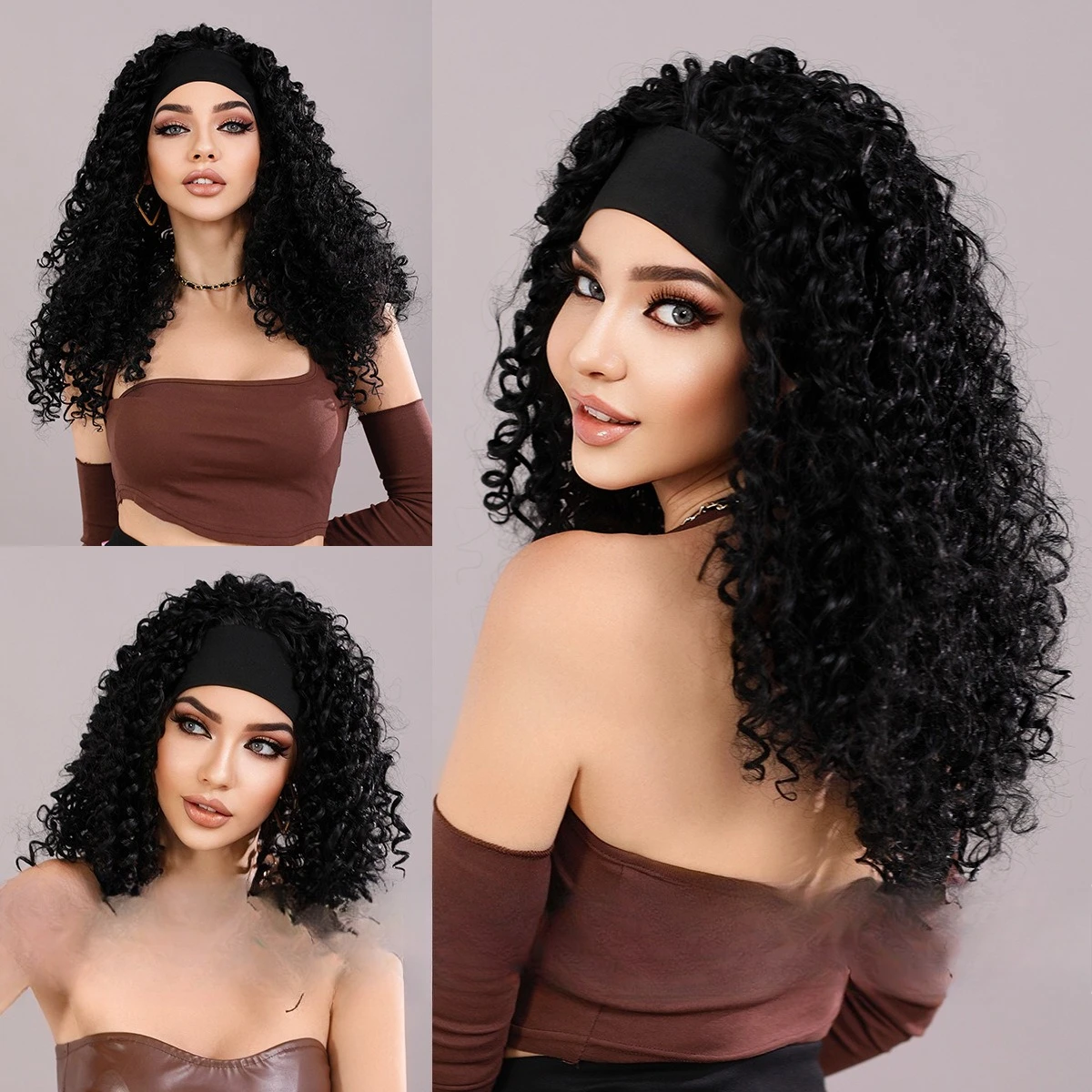 

24-дюймовые африканские маленькие вьющиеся парики с повязкой на голову, черные женские кудрявые вьющиеся волосы, парик
