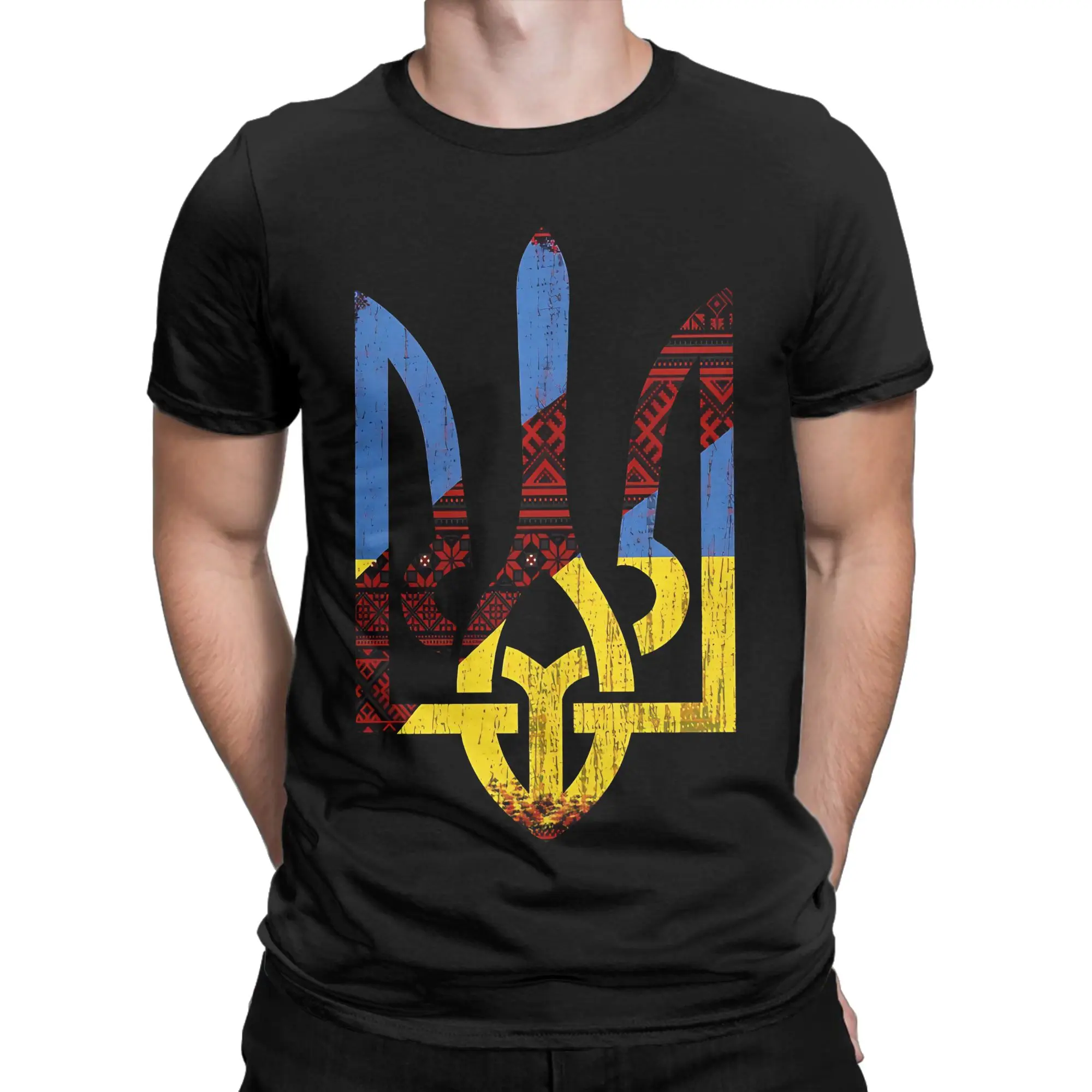 Summer Trident Flag Ukrainian National Embroidery Vyshyvanka T-Shirts  Cotton Tshirt for Male Y2K Short Sleeve Clothing