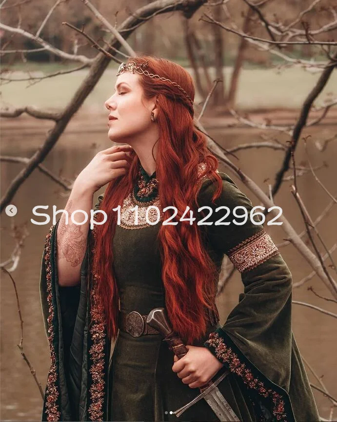 Customized Deep Green Velvet Medieval Fantasy Evening Dresse Fairy Long Sleeve Lace Beaded Cosplay Elven Costume Prom Party Gown