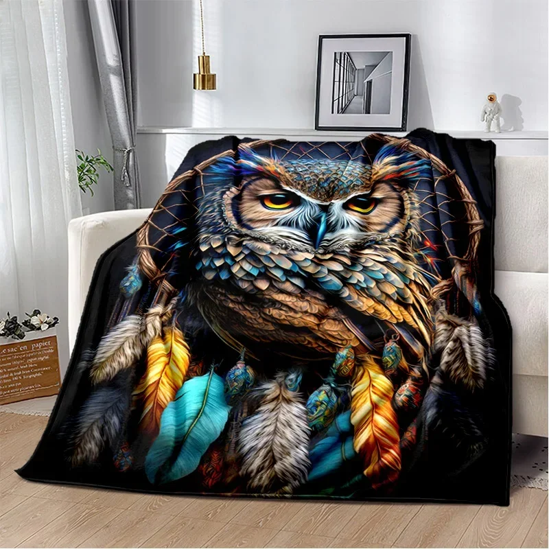 

3D Printed Baby Blanket Colourful Owl Cartoon Soft Throw Babes Carpet for Home Bedroom Bed Sofa Travel OfficeCover Blankets
