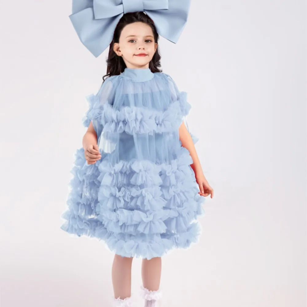 New Dresses Gauze Elegant Luxury Tutu 2pcs Teen Tulle Holiday Dress Wedding Children Kid Party Baby Girl Clothes robe de  fille