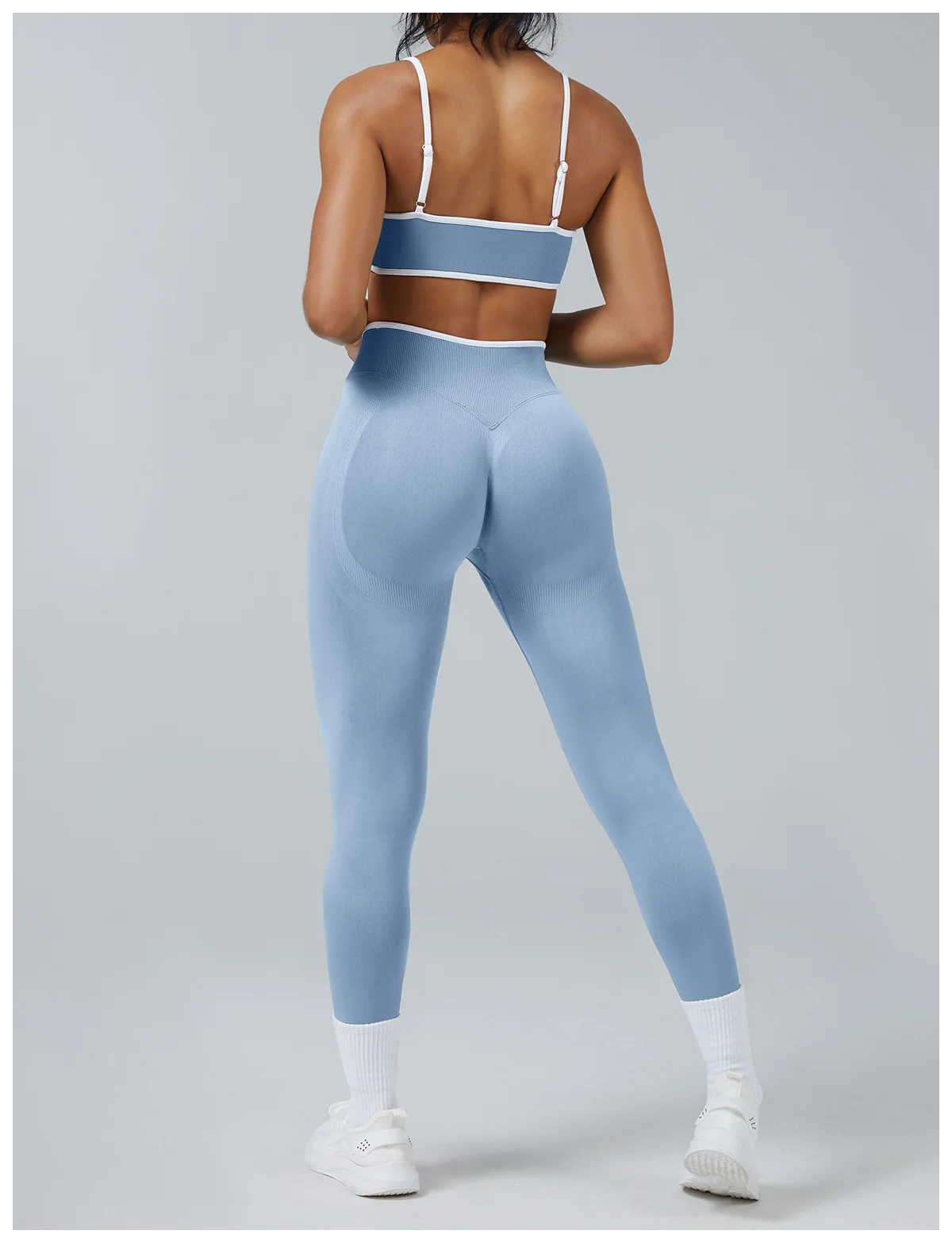 2-teiliges Set: High-Waist-Leggings, Fitnesskleidung, nahtloser Gym-Outfit, Yoga-Sport-BH, Damen-Lauf- und Yoga-Set, Sportanzug – Detail 5