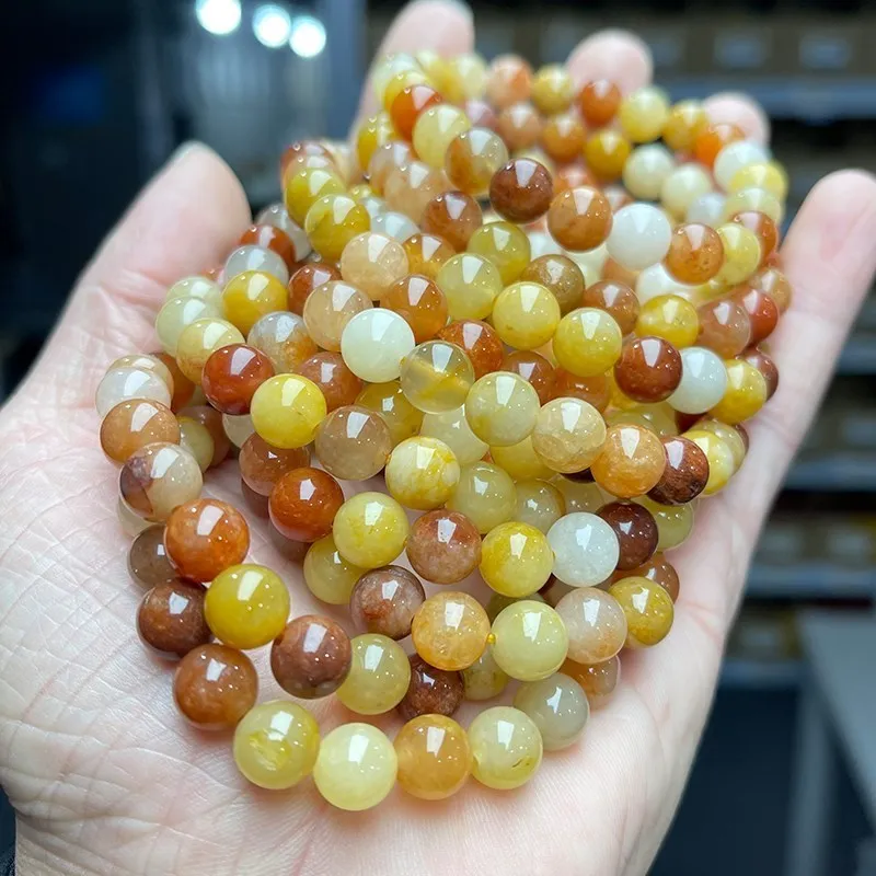 JD Natural Stone Golden Silk Jade Strand Bracelet Women Fashion Stretch Handmade Healing Energy Bangles Yoga Meditation Jewelry