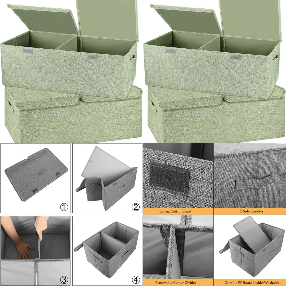 

Компактные складные ящики для хранения с крышками и ручками, зеленые органайзеры для маленьких кубиков для дома, спальни, шкафа, офиса