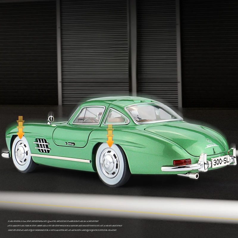 Coche de aleación Vintage Mercedes Benz 300SL 1:24, modelo con sonido y luz, juguete coleccionable para niños, regalo de cumpleaños