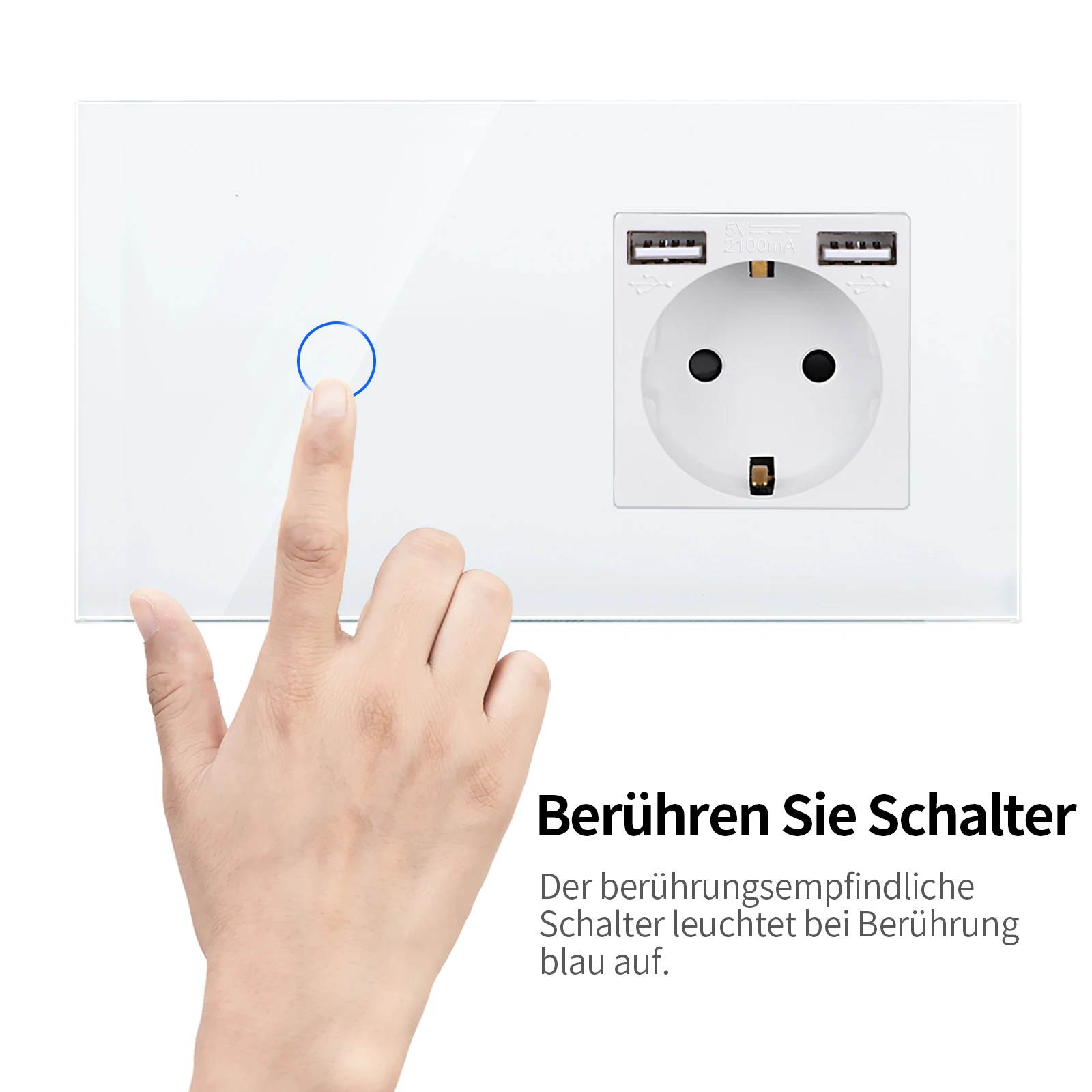 DAJIMEI Wall Light Switch 1/2/3Gang 2/3Way Touch Switch with Double USB Charging EU Power Sockets Interrupter Switches for Home