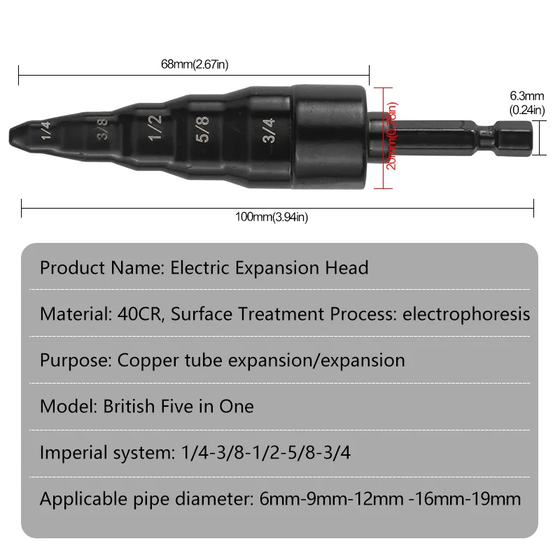 Expansor de tubo de cobre para MANGO Hexagonal, taladro manual, herramienta de tubo de aire acondicionado en expansión de 1/4 "3/8" 1/2 "5/8" 3/4"