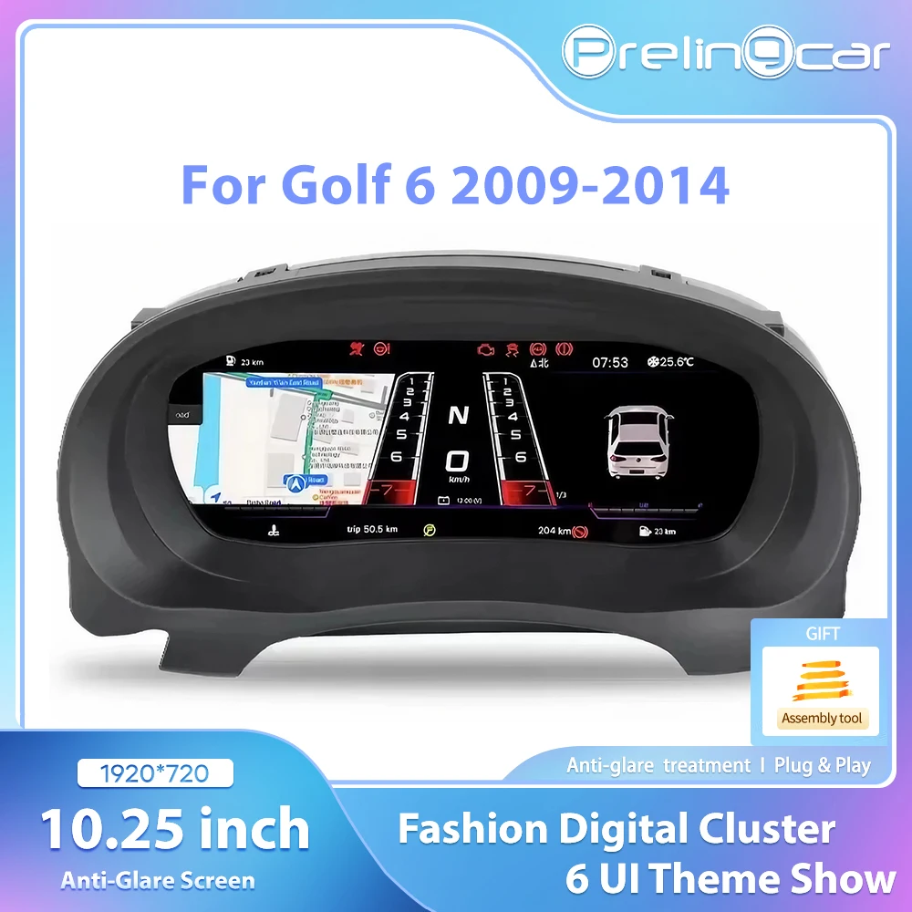 10.25'' Digital Instrument Cluster for Volkswagen Golf 6 MK6 2009 11 12 13 2014 Years LCD Panel Speedometer Virtual Gauge