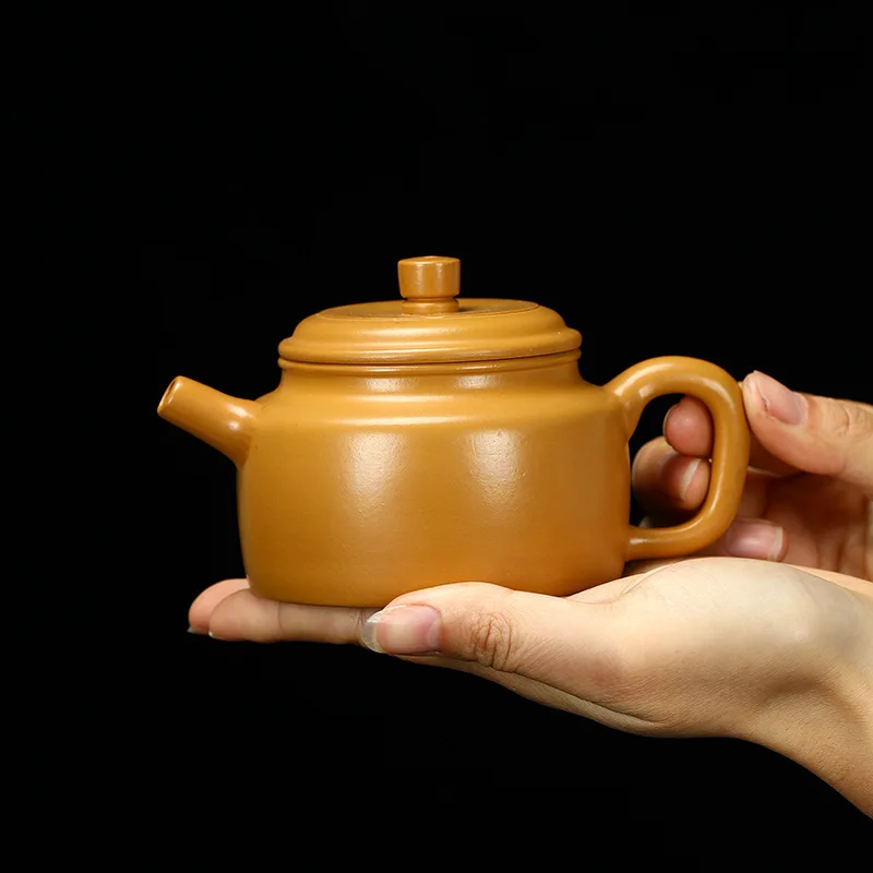 

250cc Yixing Zisha Teapot Flat Xishi Pot Chinese Tea Ceremony Zisha Teapot Raw Yellow Clay Handmade Teapot